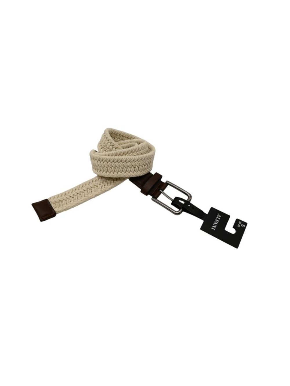 NWT Alfani Woven Braided Stretch Belt Sz S 30-32 Natural Beige Brown Trim Casual